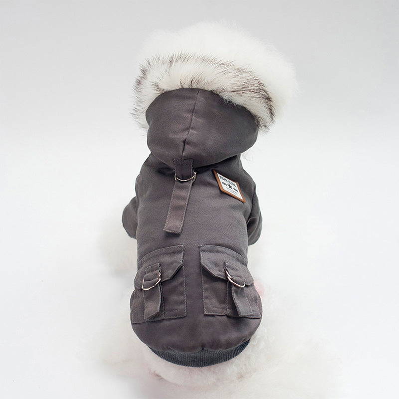 HKM-7372221 Warm Cotton Dog Hoodie Coat for Small Breeds - Ideal for Autumn and Winter
