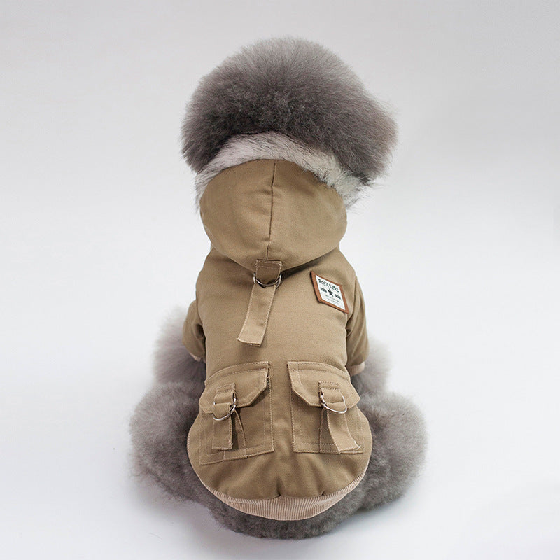 HKM-7372221 Warm Cotton Dog Hoodie Coat for Small Breeds - Ideal for Autumn and Winter