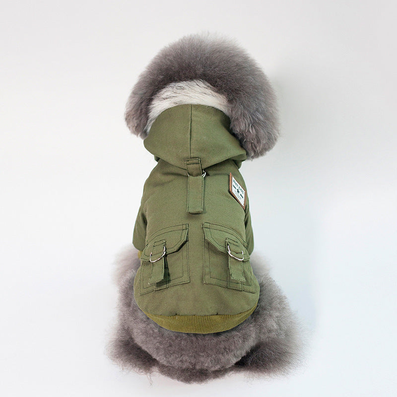 HKM-7372221 Warm Cotton Dog Hoodie Coat for Small Breeds - Ideal for Autumn and Winter
