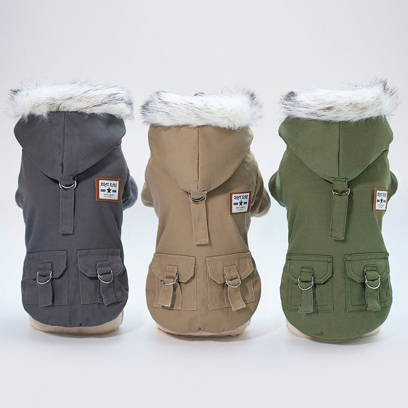 HKM-7372221 Warm Cotton Dog Hoodie Coat for Small Breeds - Ideal for Autumn and Winter