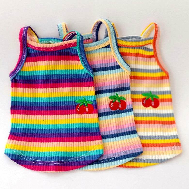 HKM-7373629 Color Striped Cherry Vest for Small Dogs - Casual Cotton Apparel in Blue, Purple, and Orange