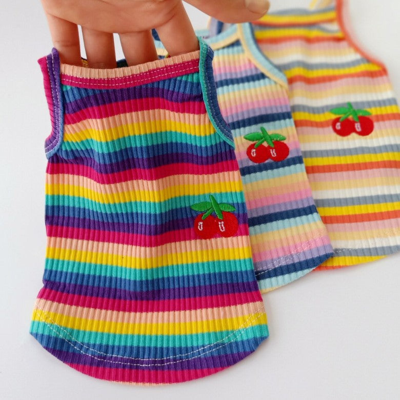 HKM-7373629 Color Striped Cherry Vest for Small Dogs - Casual Cotton Apparel in Blue, Purple, and Orange