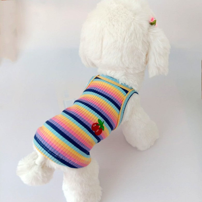HKM-7373629 Color Striped Cherry Vest for Small Dogs - Casual Cotton Apparel in Blue, Purple, and Orange