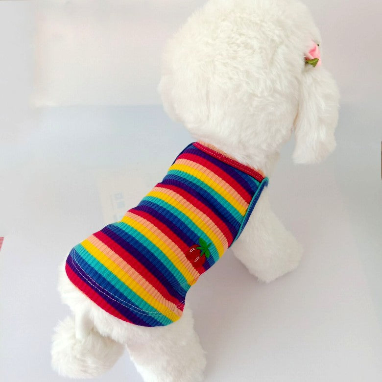 HKM-7373629 Color Striped Cherry Vest for Small Dogs - Casual Cotton Apparel in Blue, Purple, and Orange