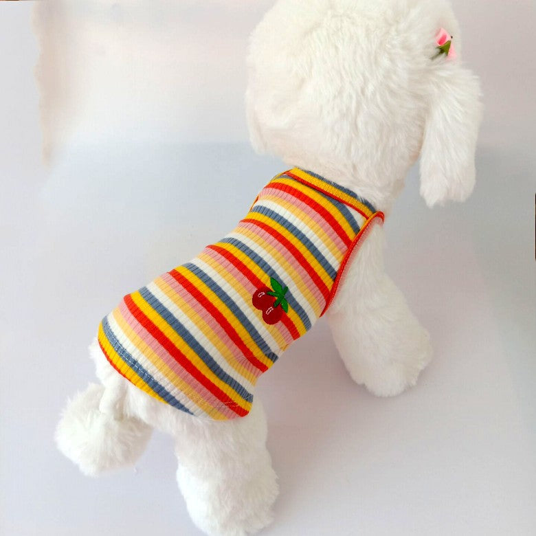 HKM-7373629 Color Striped Cherry Vest for Small Dogs - Casual Cotton Apparel in Blue, Purple, and Orange