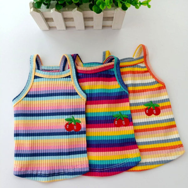 HKM-7373629 Color Striped Cherry Vest for Small Dogs - Casual Cotton Apparel in Blue, Purple, and Orange