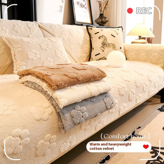 HKM-7374653 Thickened Fleece Non-Slip Sofa Cushion - Solid Color Options & Multiple Sizes Available