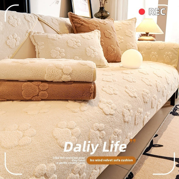 HKM-7374653 Thickened Fleece Non-Slip Sofa Cushion - Solid Color Options & Multiple Sizes Available