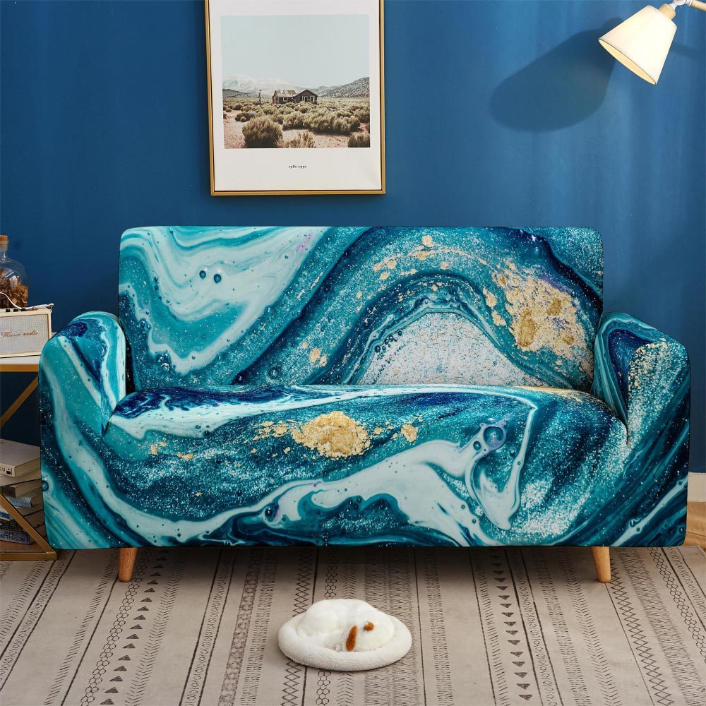 HKM-737555 Artistic Non-slip Stretch Sofa Cover - Floral Design, Polyester Fabric, Modern Style, Various Sizes Available