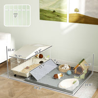 HKM-7377469 Cozy Small Animal Cage with Playpen, Hay Feeder, Water Bottle, and Food Dish