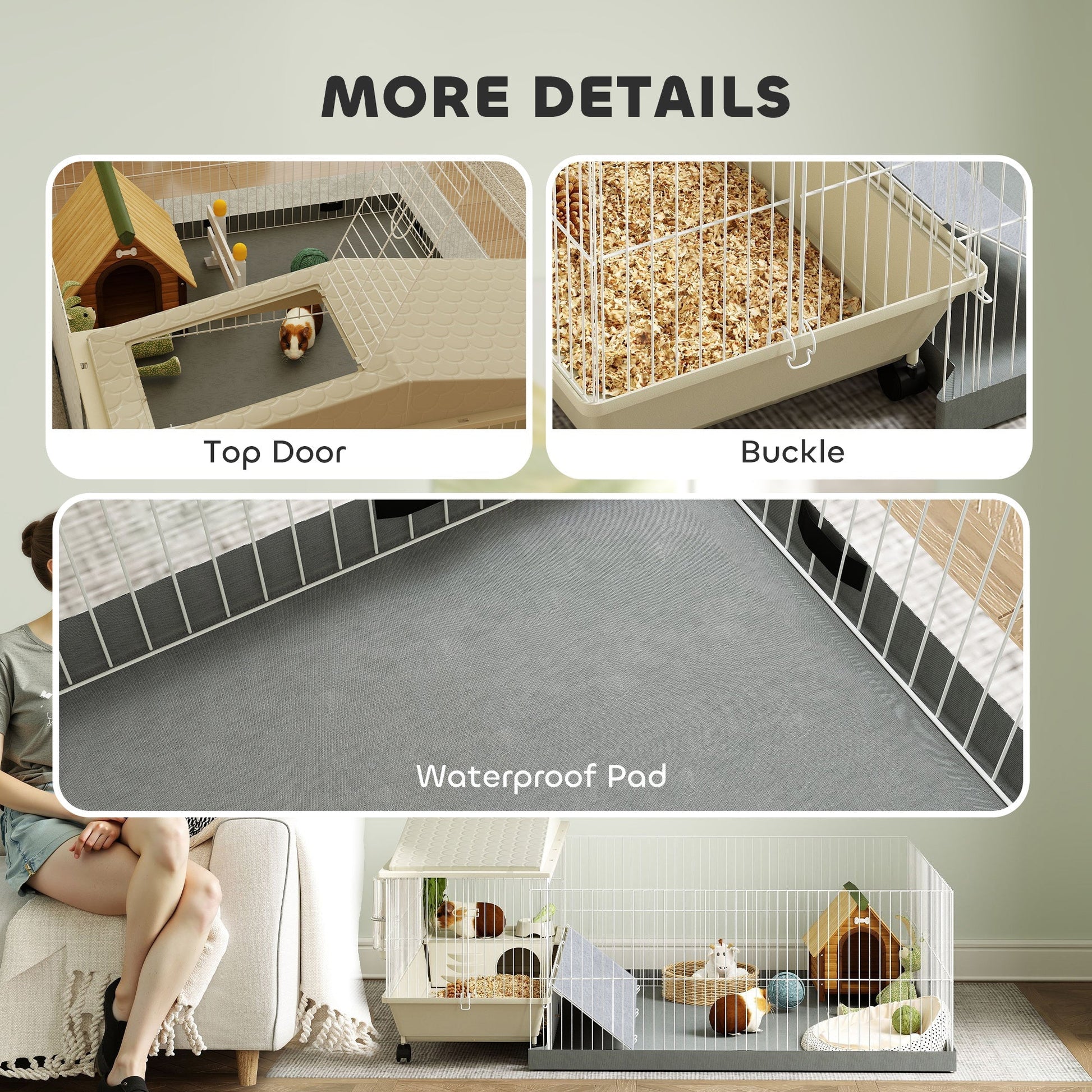 HKM-7377469 Cozy Small Animal Cage with Playpen, Hay Feeder, Water Bottle, and Food Dish