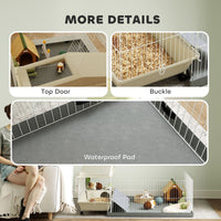 HKM-7377469 Cozy Small Animal Cage with Playpen, Hay Feeder, Water Bottle, and Food Dish