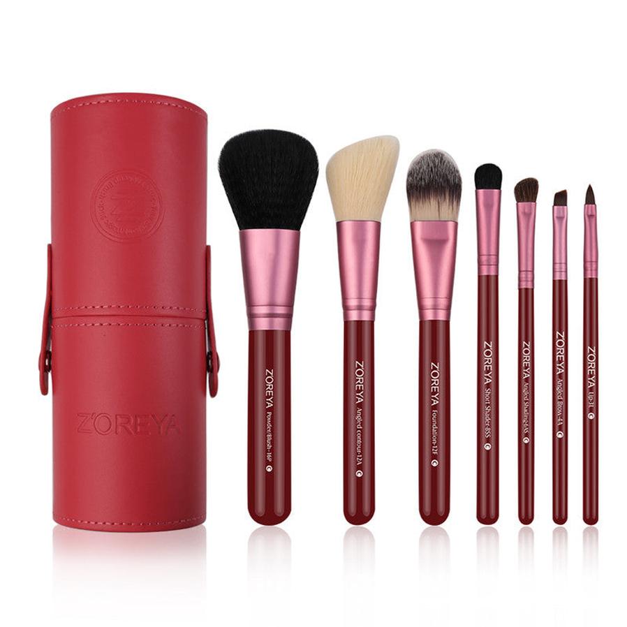 HKM-737875 7-Piece Makeup Brush Set with Wood Handles and Synthetic Hair for All Skin Types