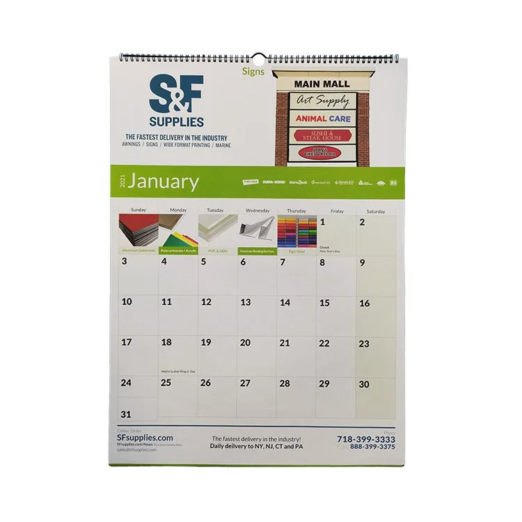 HKM-737939 Custom A2 A3 Full Colour Spiral Bound Wall Calendar Printing