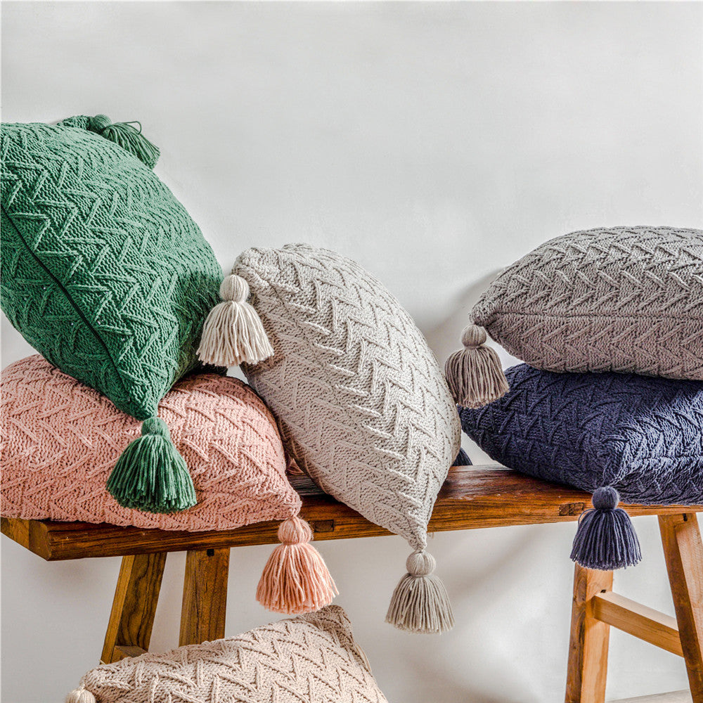 HKM-737939 Nordic Chenille Quilted Cushion Cover 45x45cm Striped Design, Polyester with PP Cotton Filling