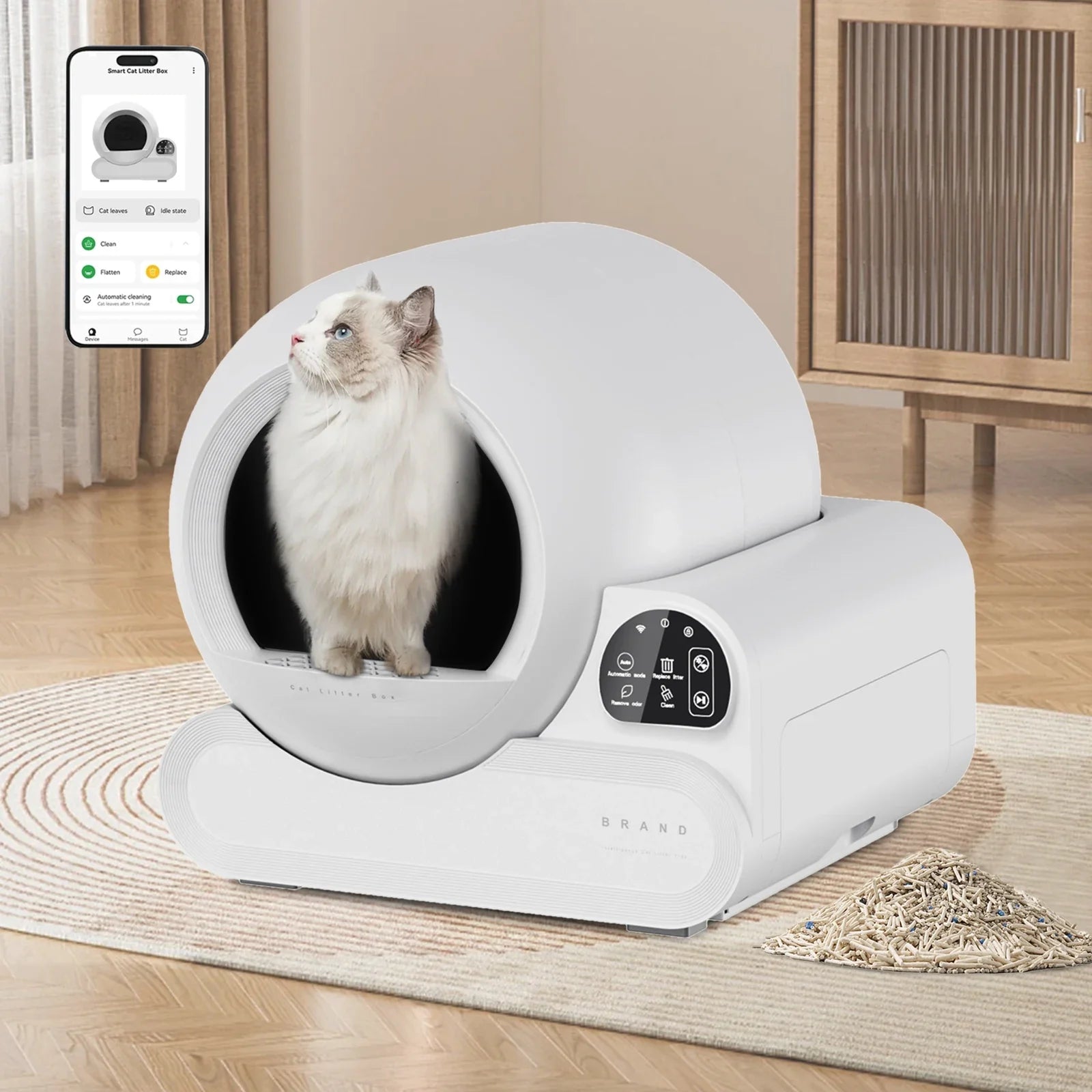 HKM-737939 Smart 70L Cat Litter Box with Tuya App Control and Easy Clean Features