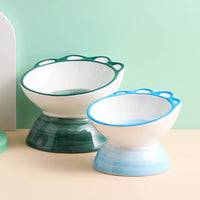HKM-7379773 Cute Cartoon Paw Shaped Ceramic Pet Bowl with 15¡ã Inclined Surface for Food and Water
