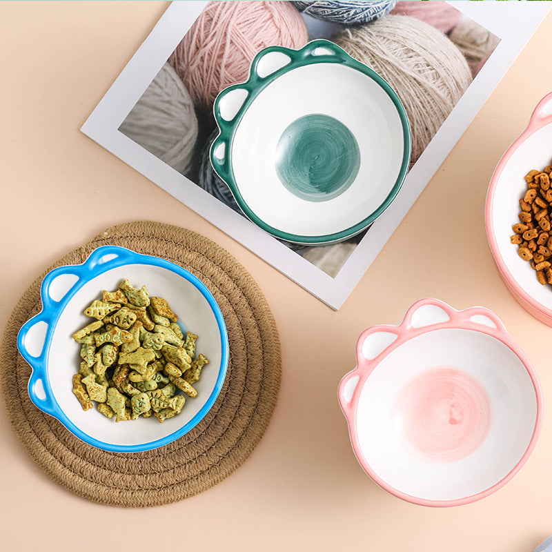 HKM-7379773 Cute Cartoon Paw Shaped Ceramic Pet Bowl with 15¡ã Inclined Surface for Food and Water
