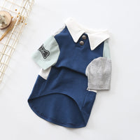 HKM-7380157 Dog Polo Shirt for Spring - Casual Two-Legged Clothing in Blue and Red, Cotton Material, Various Sizes Available