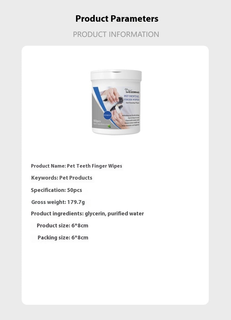 HKM-7381437 Pet Teeth Finger Wipes - Oral Care Cleaning Solution for Dogs, 50 Count