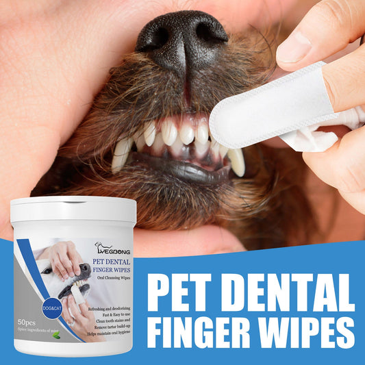 HKM-7381437 Pet Teeth Finger Wipes - Oral Care Cleaning Solution for Dogs, 50 Count