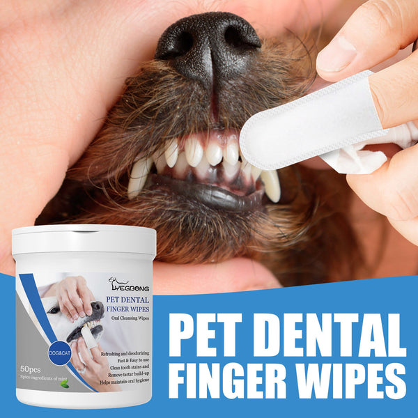 HKM-7381437 Pet Teeth Finger Wipes - Oral Care Cleaning Solution for Dogs, 50 Count