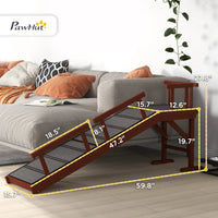 HKM-7385021 Wooden Dog Ramp with Removable Guardrails, Non-Slip Surface for Easy Access to Furniture, Brown