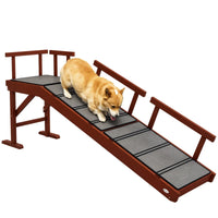 HKM-7385021 Wooden Dog Ramp with Removable Guardrails, Non-Slip Surface for Easy Access to Furniture, Brown