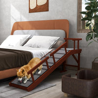 HKM-7385021 Wooden Dog Ramp with Removable Guardrails, Non-Slip Surface for Easy Access to Furniture, Brown