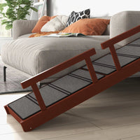 HKM-7385021 Wooden Dog Ramp with Removable Guardrails, Non-Slip Surface for Easy Access to Furniture, Brown
