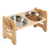 HKM-7385533 Wooden Pet Bowl Rack for Dog Food with Optional Bowls Included