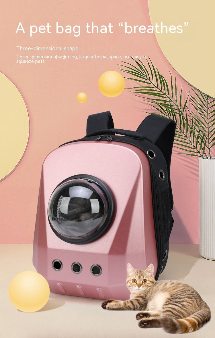 HKM-7385789 Portable Cat Travel Backpack - Medium Soft PVC Space Capsule Design in Solid Colors