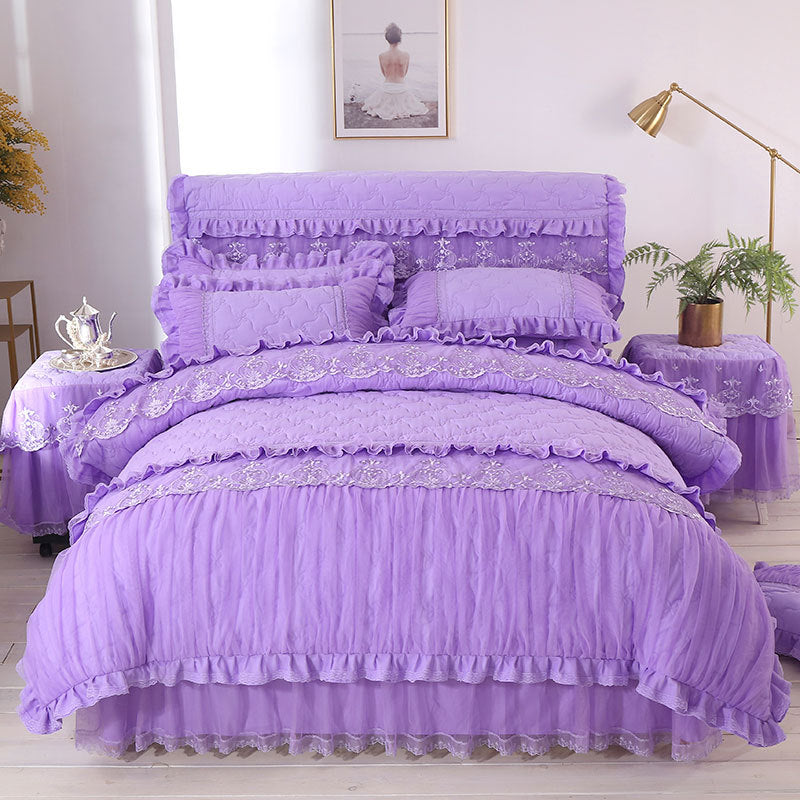 HKM-738643 Elegant Lace Bed Dress Four-Piece Set in Korean Style with Embroidery and Quilting