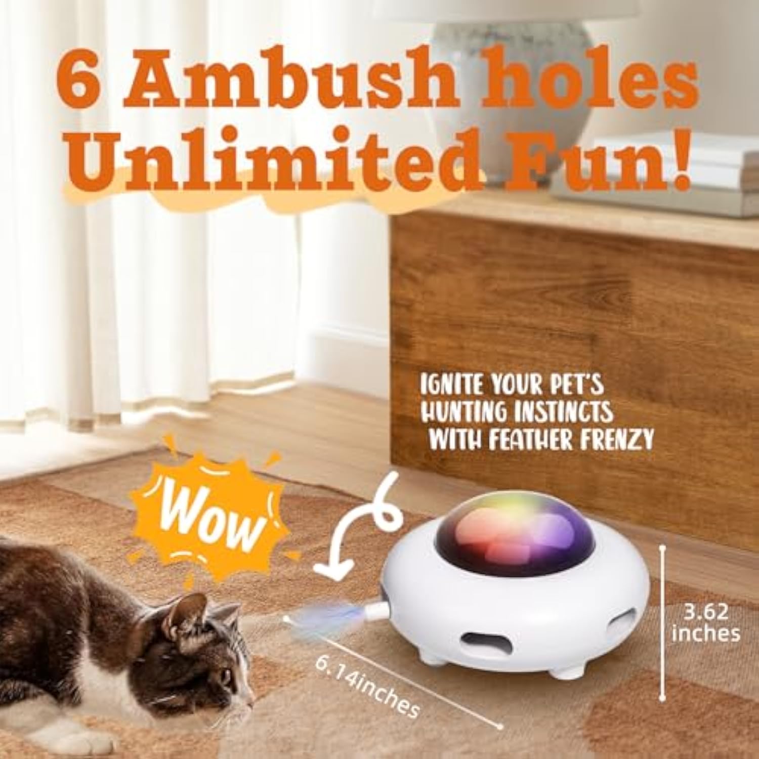 HKM-7386813 Automatic Interactive Cat Toy with Feather, Multi-Mode Play, USB Rechargeable, Cat Hair Removal Feature