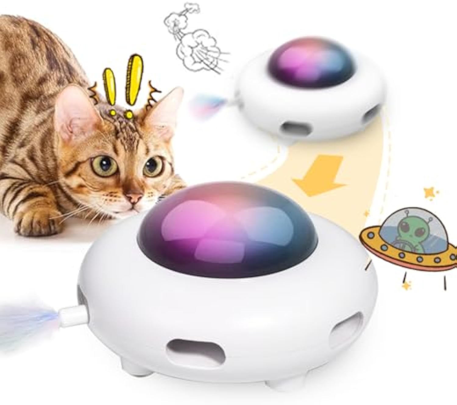 HKM-7386813 Automatic Interactive Cat Toy with Feather, Multi-Mode Play, USB Rechargeable, Cat Hair Removal Feature