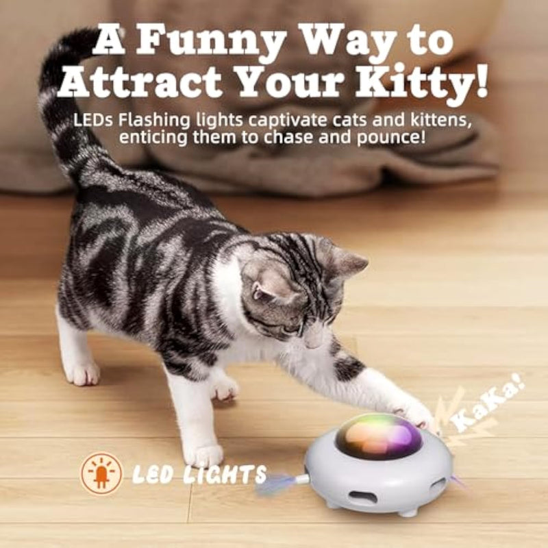 HKM-7386813 Automatic Interactive Cat Toy with Feather, Multi-Mode Play, USB Rechargeable, Cat Hair Removal Feature