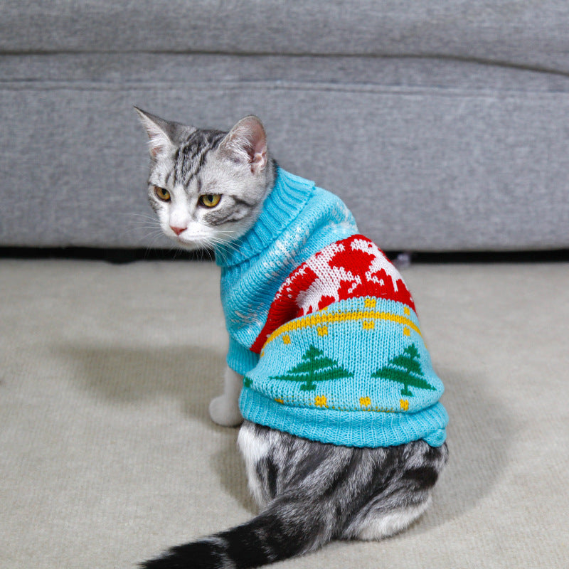 HKM-7387325 Knitted High Collar Pet Sweater for Dogs and Cats in Festive Christmas Designs