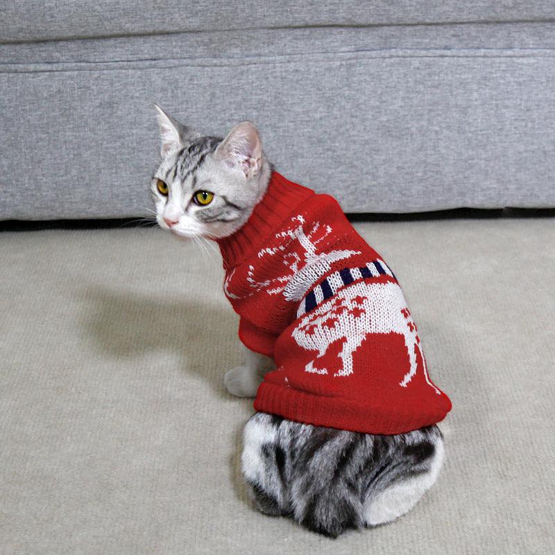 HKM-7387325 Knitted High Collar Pet Sweater for Dogs and Cats in Festive Christmas Designs