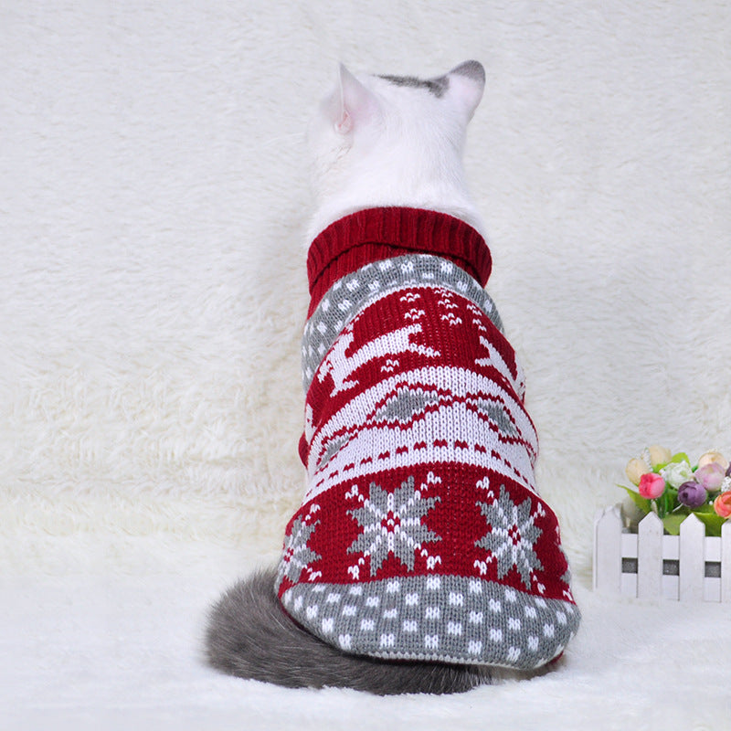 HKM-7387325 Knitted High Collar Pet Sweater for Dogs and Cats in Festive Christmas Designs