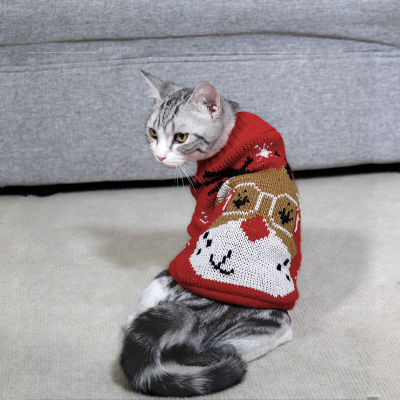 HKM-7387325 Knitted High Collar Pet Sweater for Dogs and Cats in Festive Christmas Designs