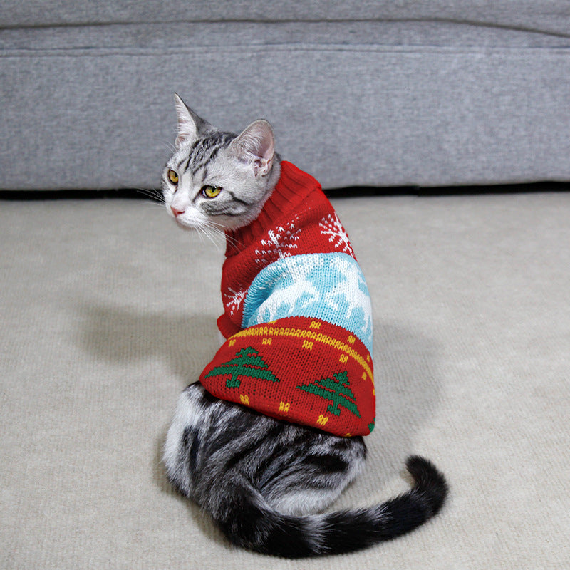 HKM-7387325 Knitted High Collar Pet Sweater for Dogs and Cats in Festive Christmas Designs