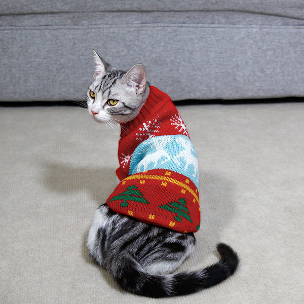 HKM-7387325 Knitted High Collar Pet Sweater for Dogs and Cats in Festive Christmas Designs