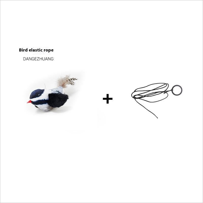 HKM-7388989 Colorful Plush Bird Sound Toy for Cats with Hanging Elastic String