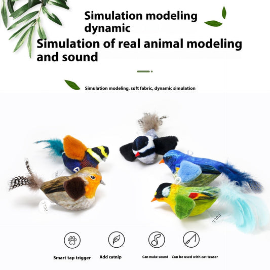 HKM-7388989 Colorful Plush Bird Sound Toy for Cats with Hanging Elastic String