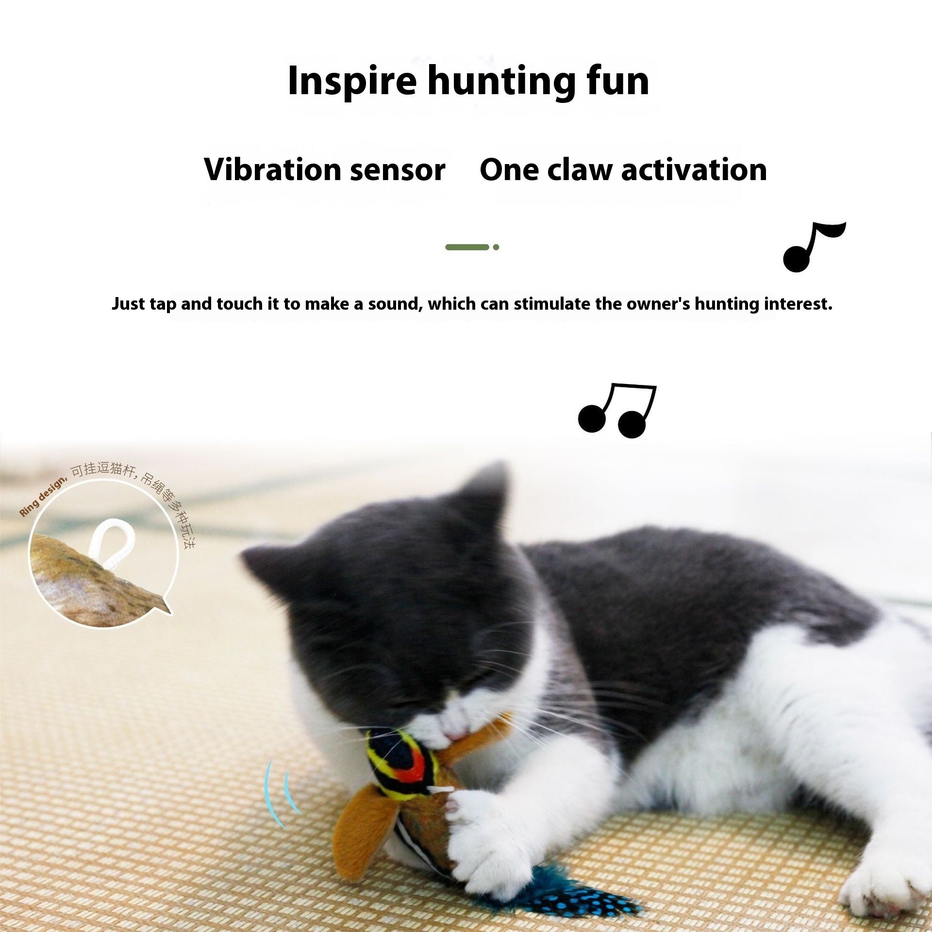 HKM-7388989 Colorful Plush Bird Sound Toy for Cats with Hanging Elastic String