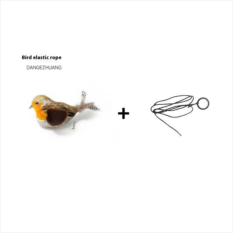 HKM-7388989 Colorful Plush Bird Sound Toy for Cats with Hanging Elastic String