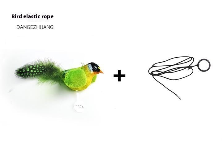 HKM-7388989 Colorful Plush Bird Sound Toy for Cats with Hanging Elastic String