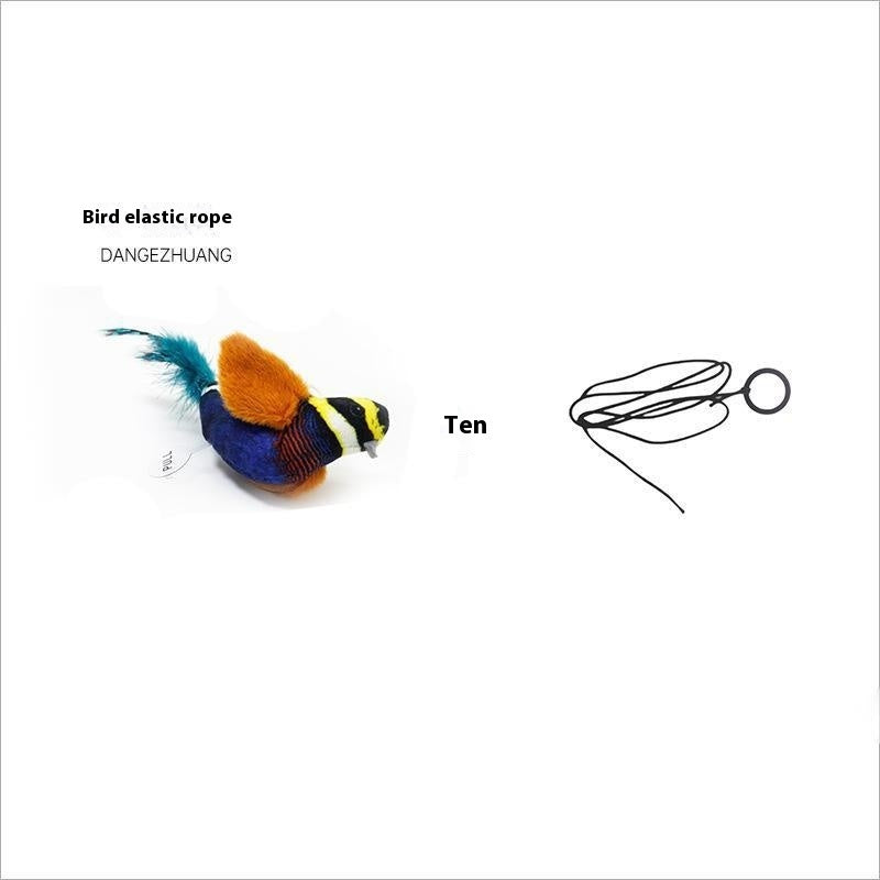 HKM-7388989 Colorful Plush Bird Sound Toy for Cats with Hanging Elastic String