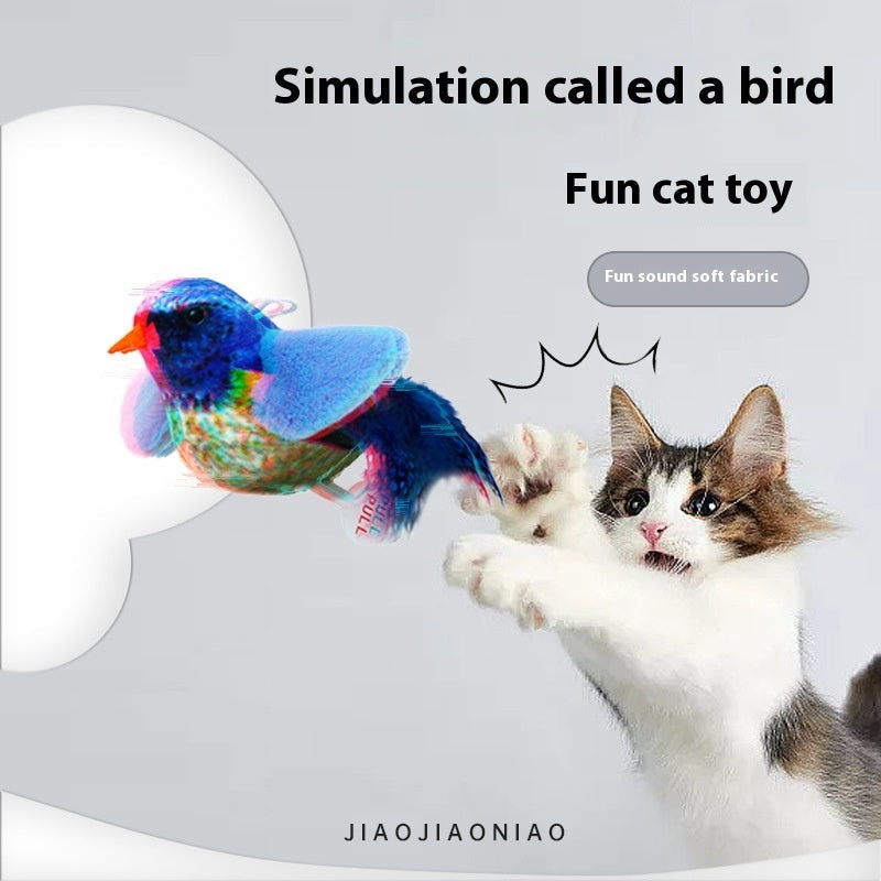 HKM-7388989 Colorful Plush Bird Sound Toy for Cats with Hanging Elastic String