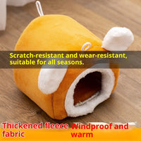 HKM-7389373 Cozy Thick Small Pet Bed for Hamsters - Winter Cloth Bird Nest in Orange and Gray